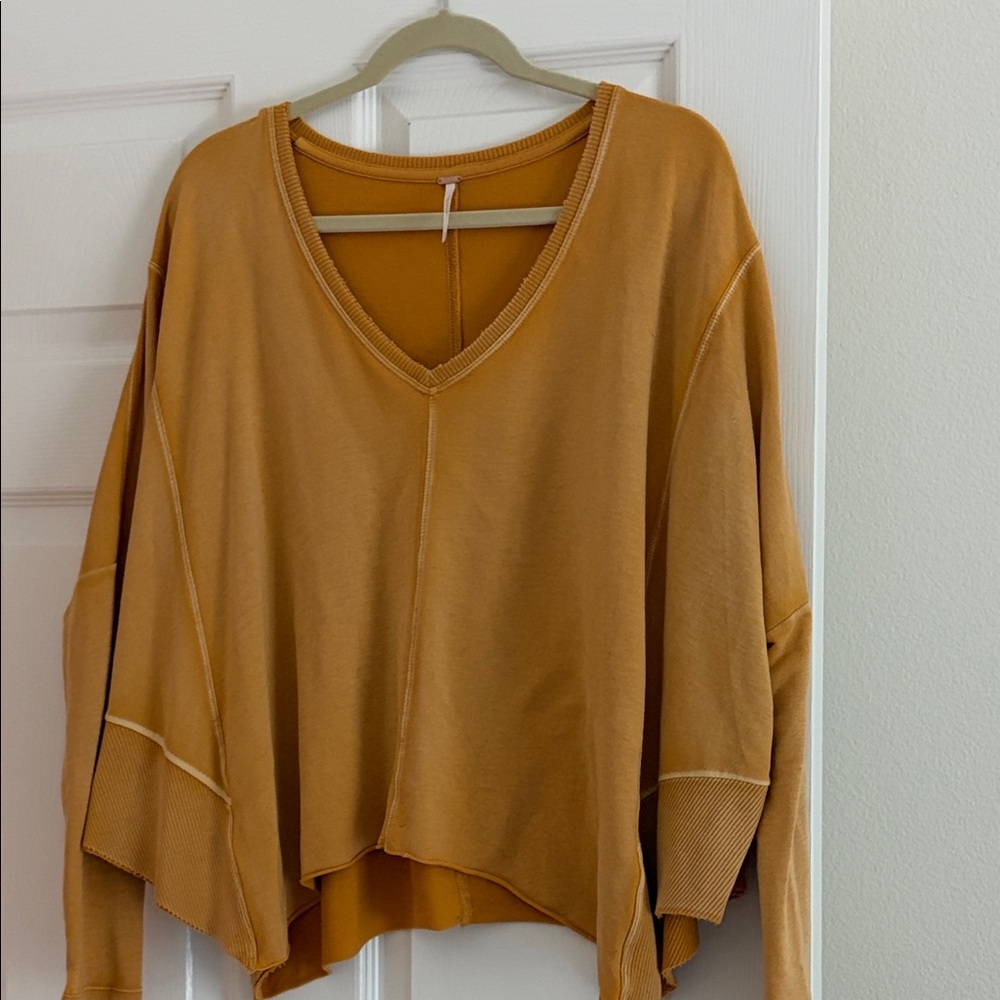 Free People Mustard V-Neck Sweatshirt